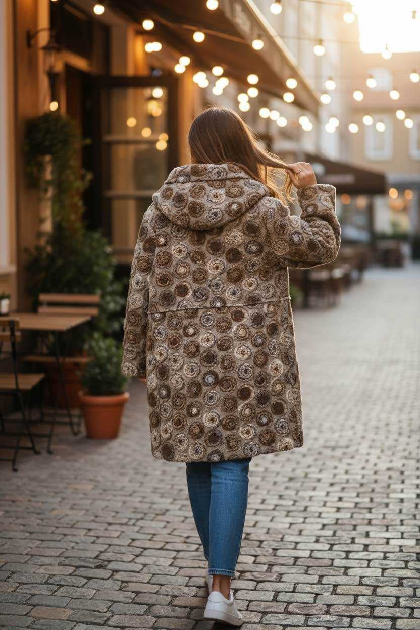SB38 Beige Circle Motif Hooded Coat