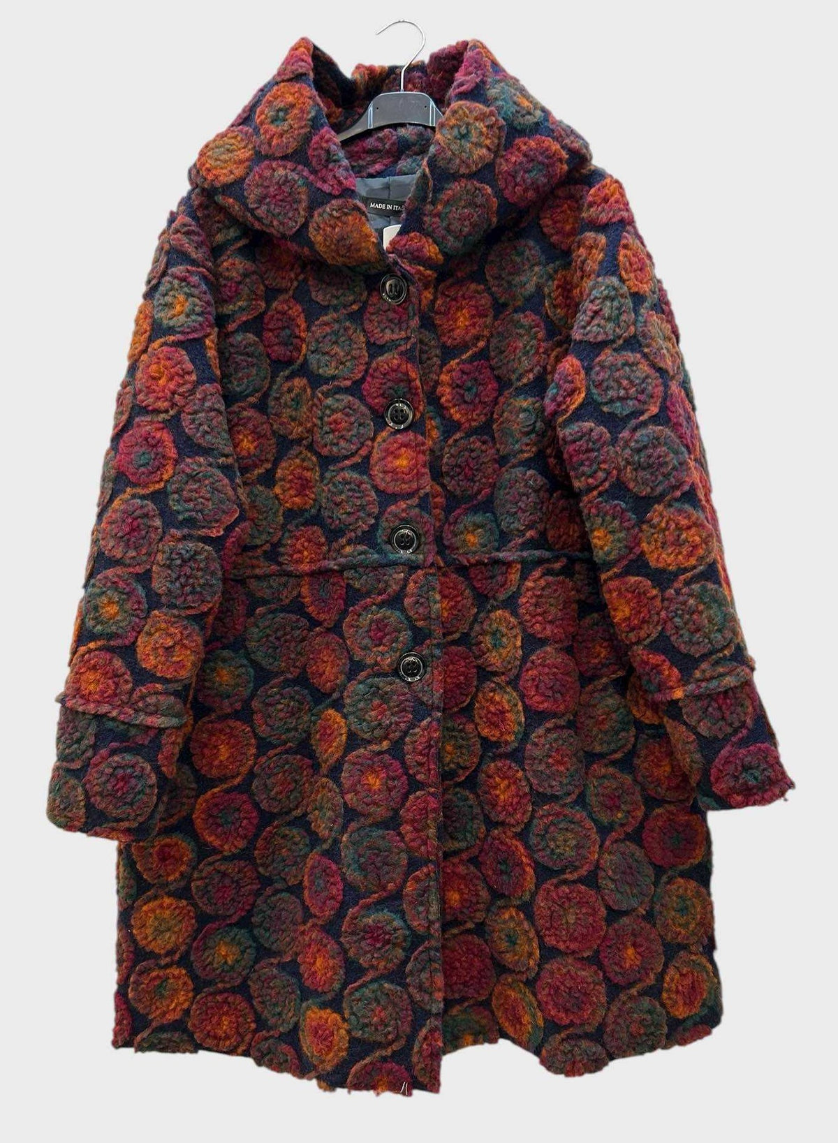 SB39 Burgundy Circle Motif Hooded Coat