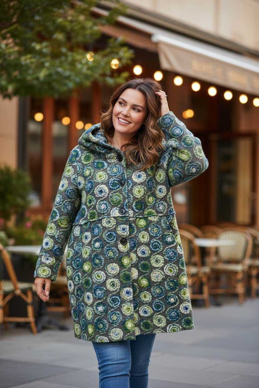 SB40 Celadon Green Circle Motif Hooded Coat