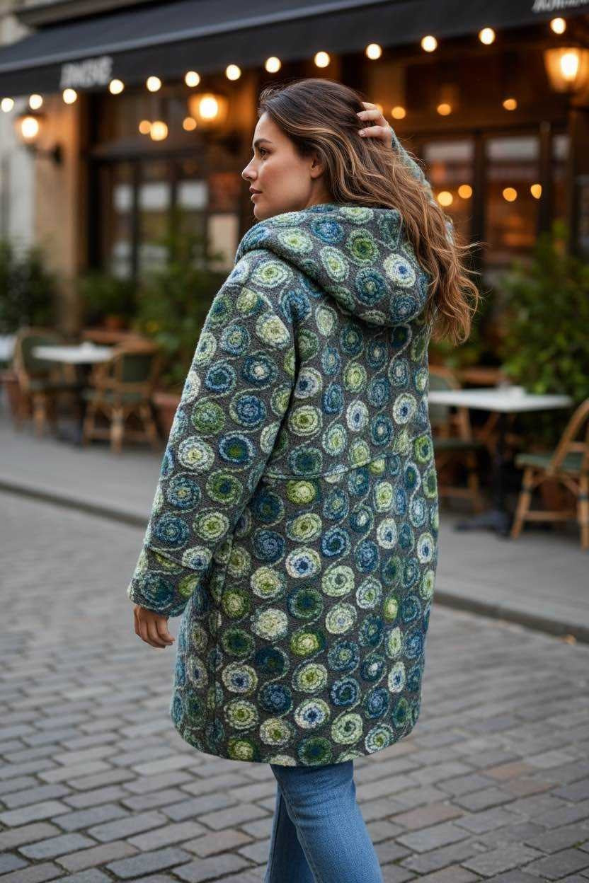 SB40 Celadon Green Circle Motif Hooded Coat