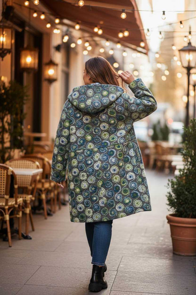 SB40 Celadon Green Circle Motif Hooded Coat