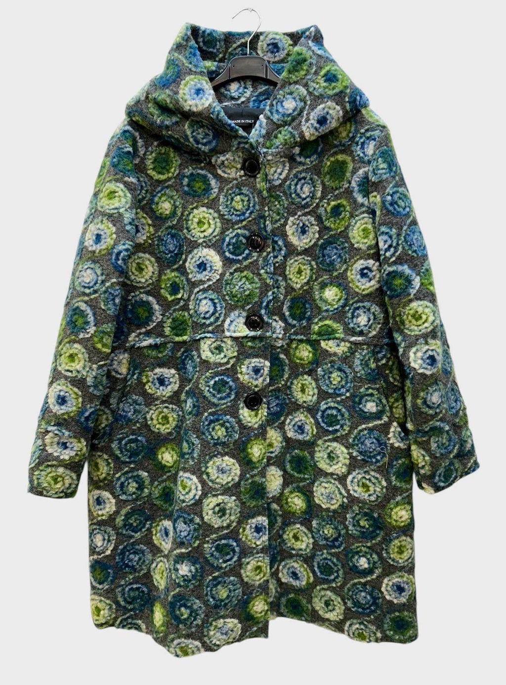 SB40 Celadon Green Circle Motif Hooded Coat