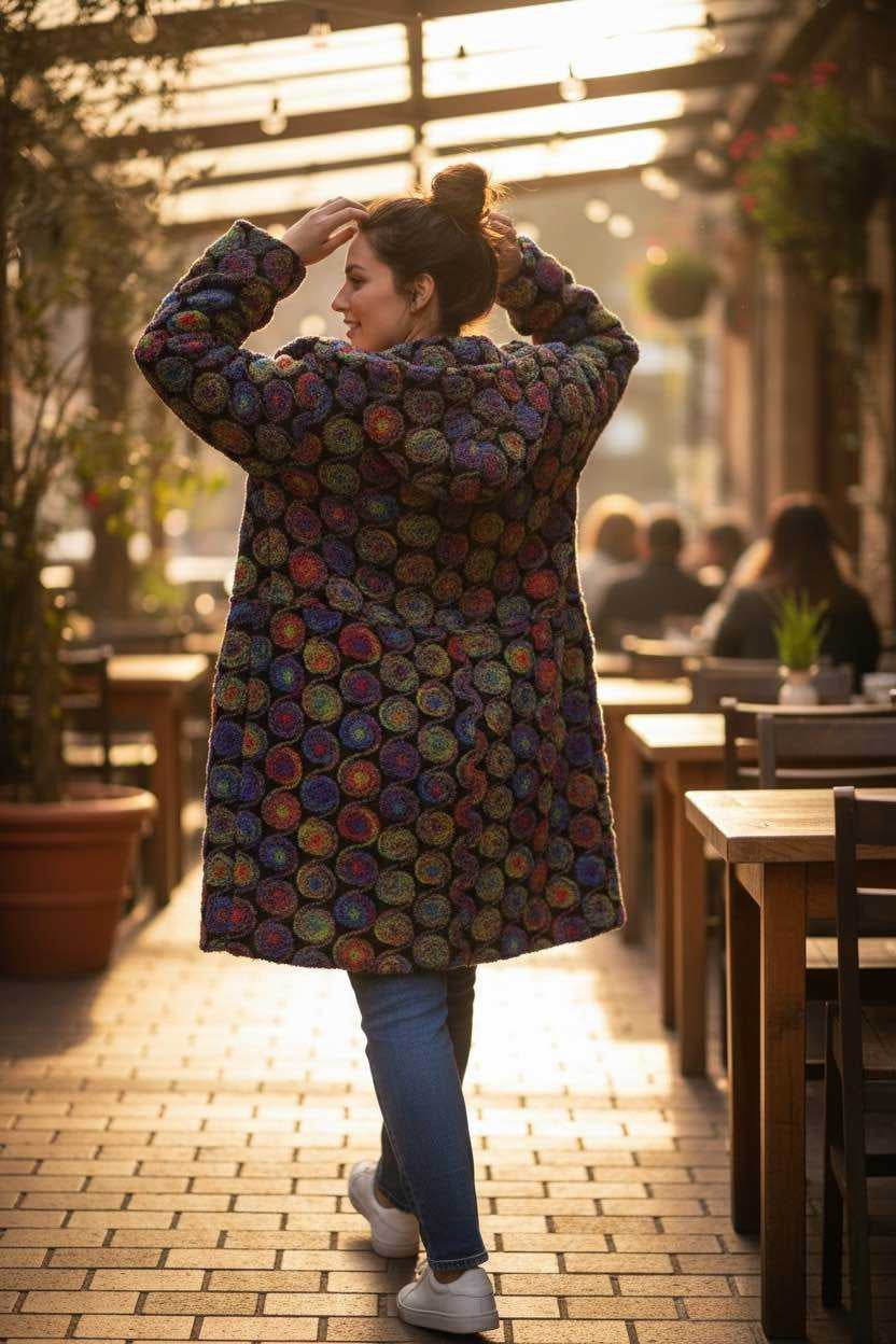 SB41 Green Red Black Circle Motif Hooded Coat