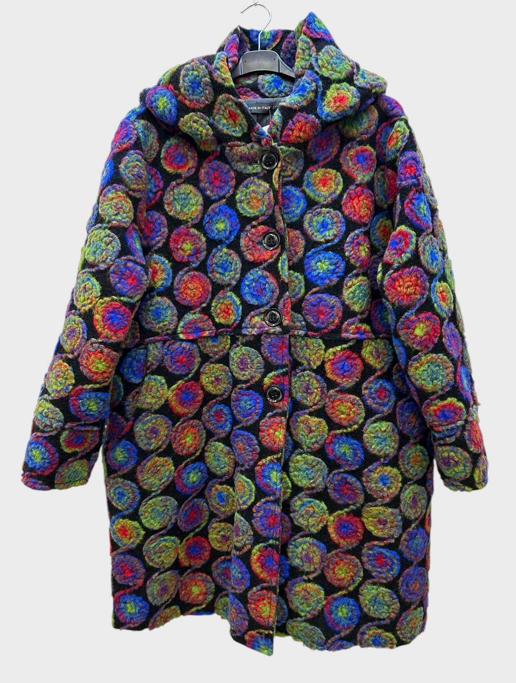 SB41 Green Red Black Circle Motif Hooded Coat
