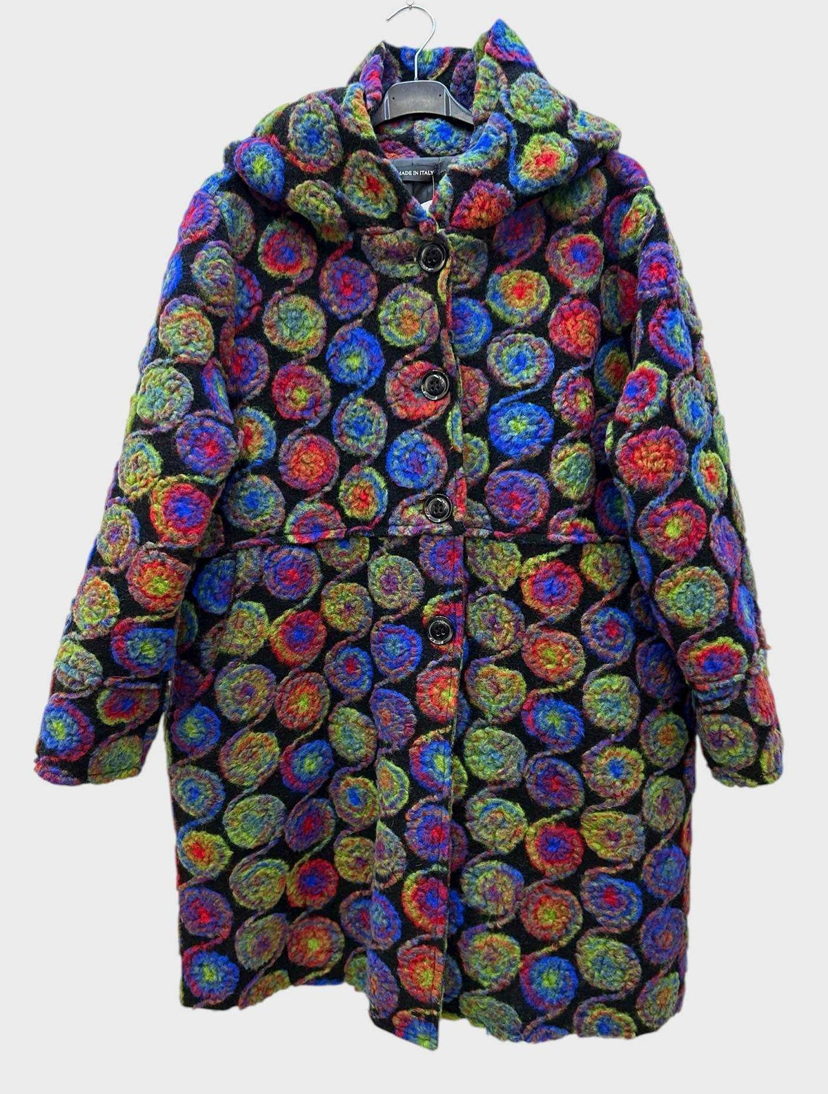 SB41 Green Red Black Circle Motif Hooded Coat