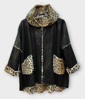 SB42 Black Leopard Trim Hooded Coat