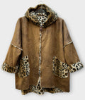 SB43 Camel Leopard Trim Hooded Coat