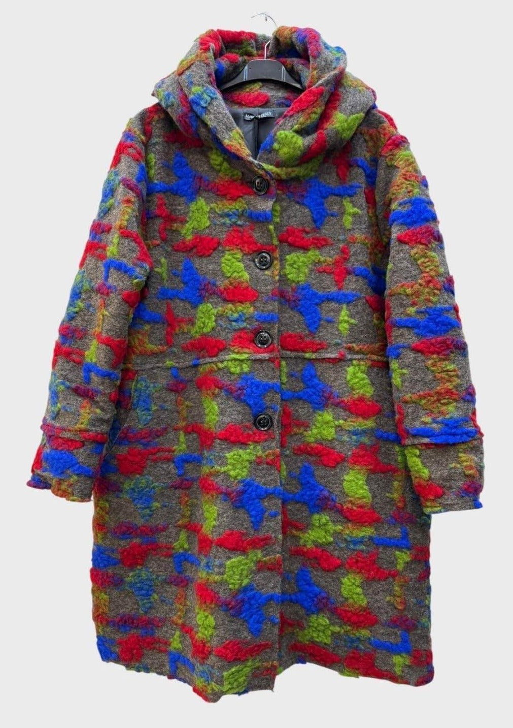 SB35 Grey Multicolor Hooded Wool Coat