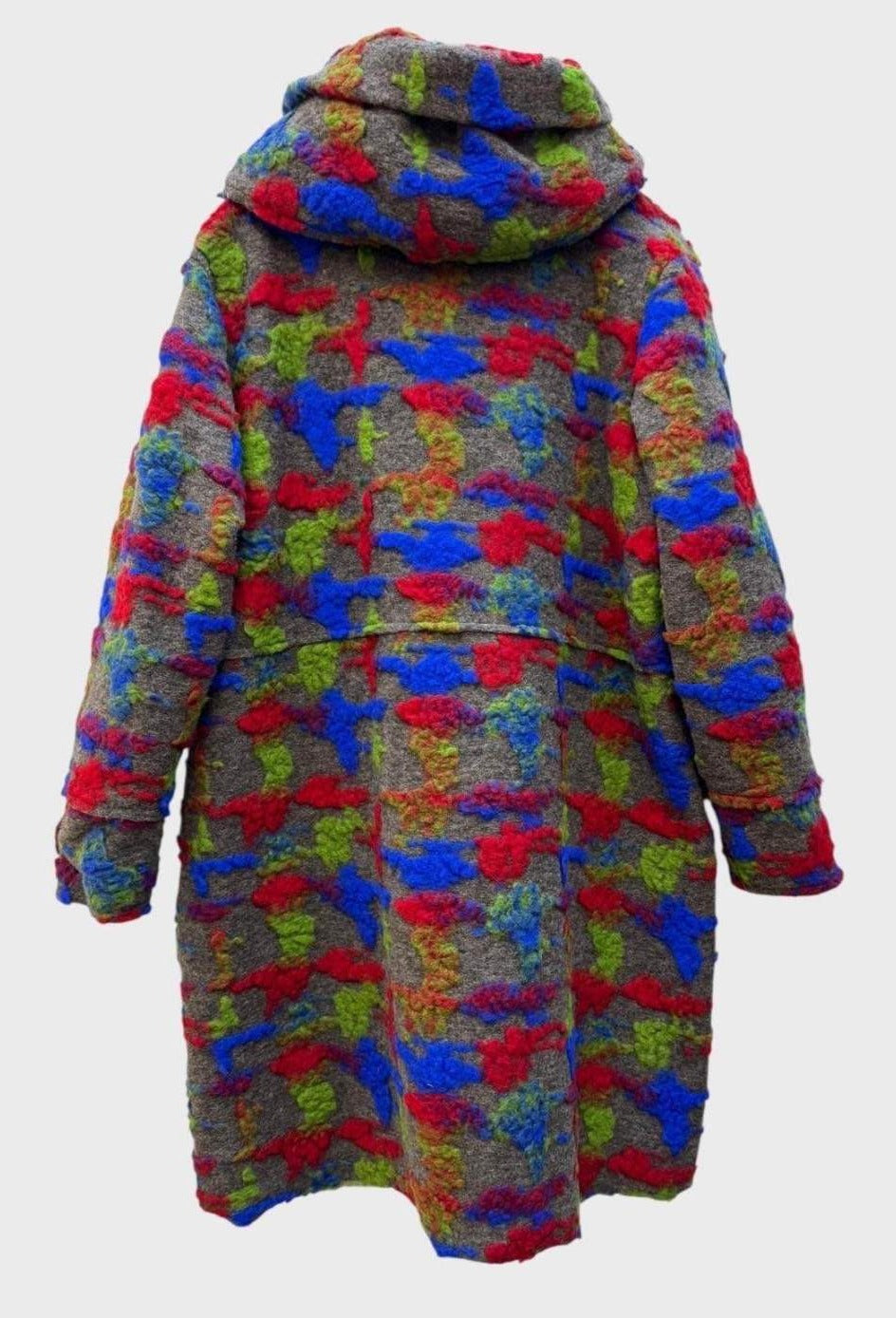 SB35 Grey Multicolor Hooded Wool Coat