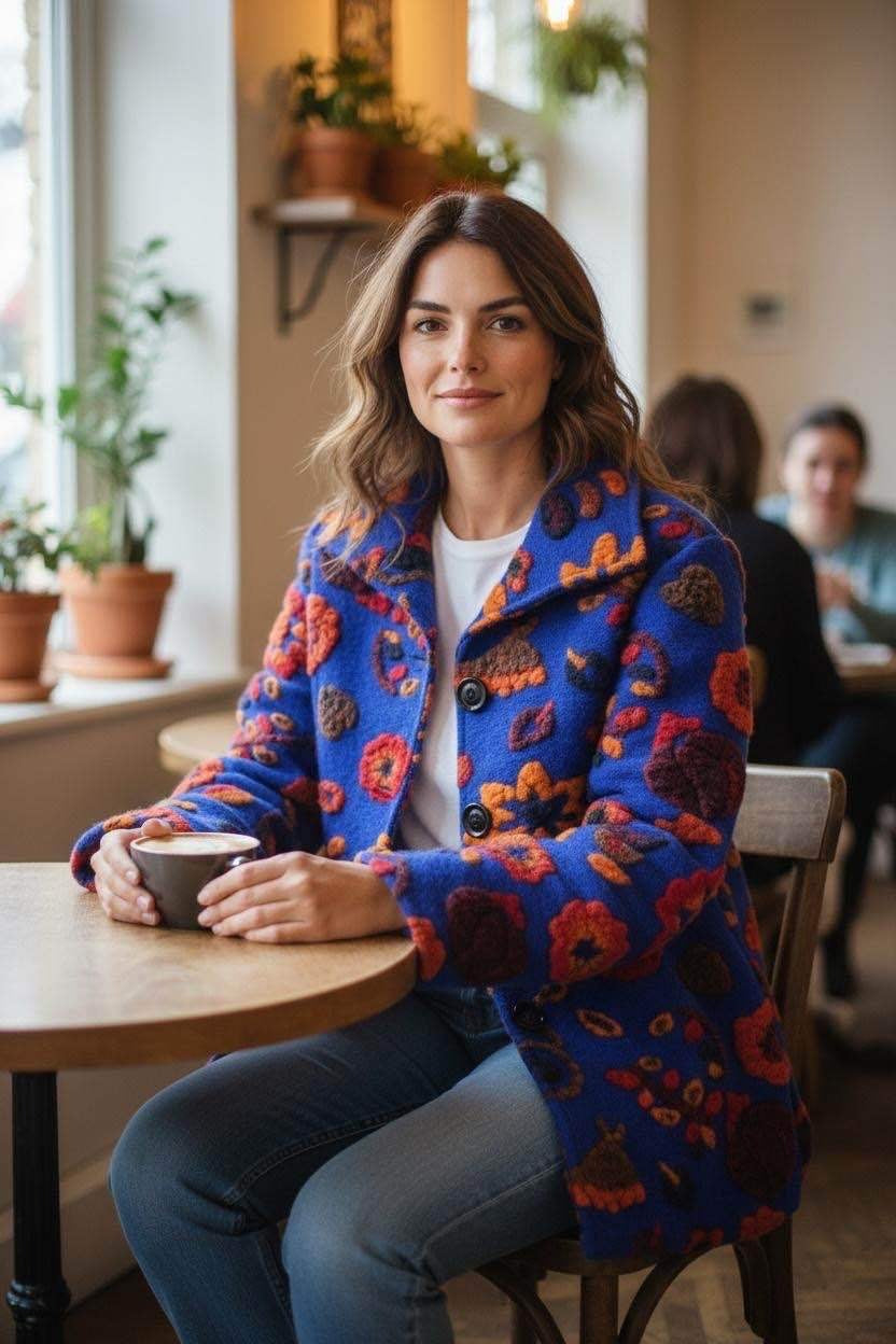 SB23 Royal Blue Floral Short Coat