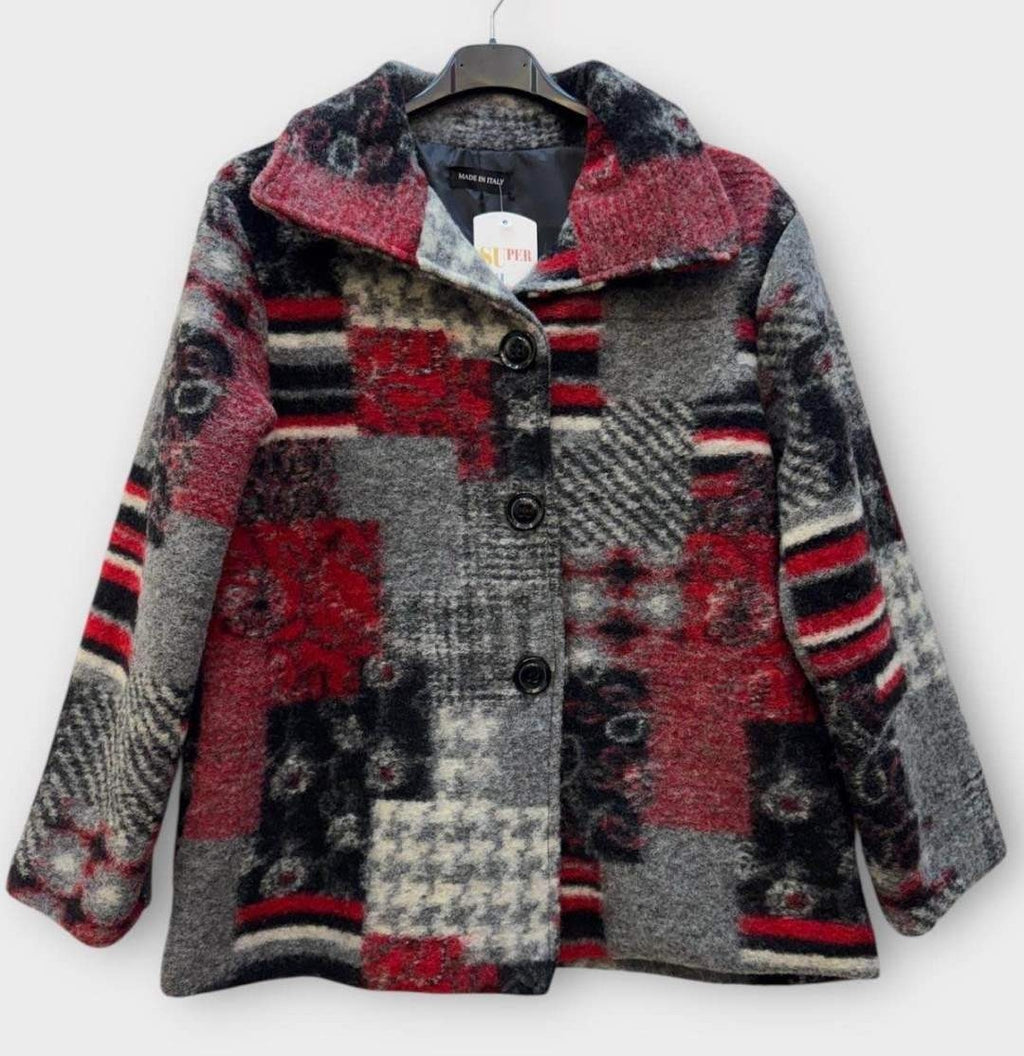 SB14 Black Red Patchwork Short Coat