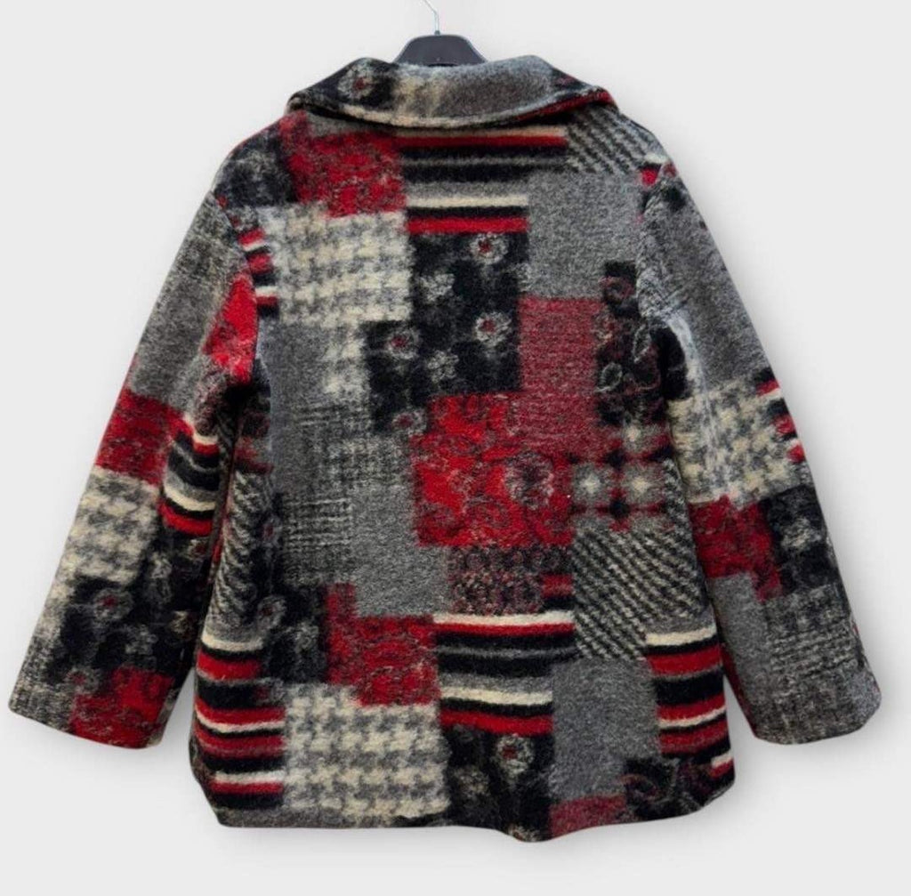 SB14 Black Red Patchwork Short Coat