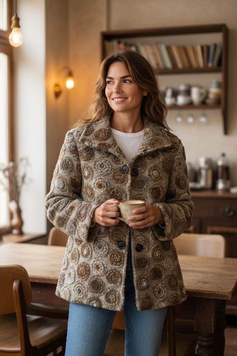 SB15 Taupe Circle Motif Short Coat