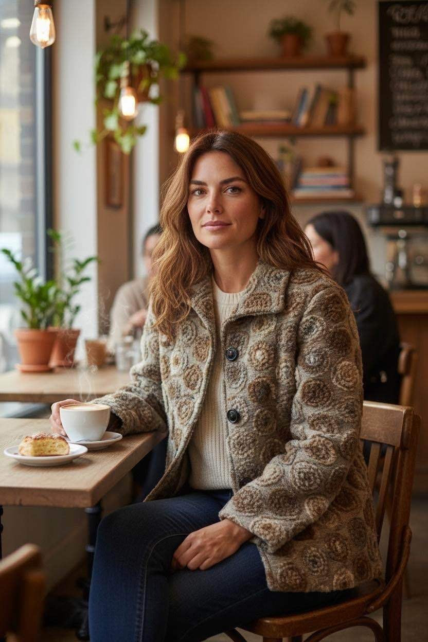 SB15 Taupe Circle Motif Short Coat