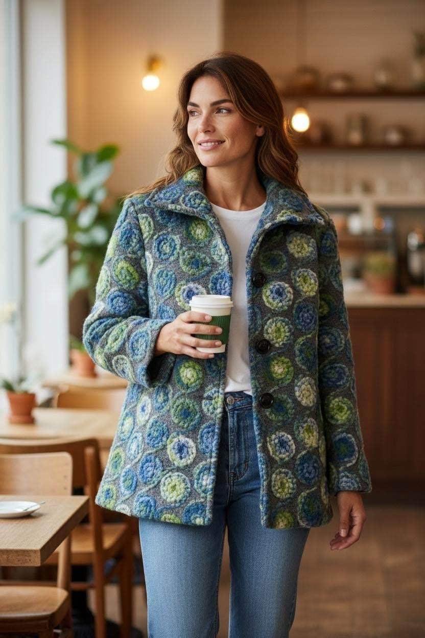 SB16 Celadon Green Circle Motif Short Coat