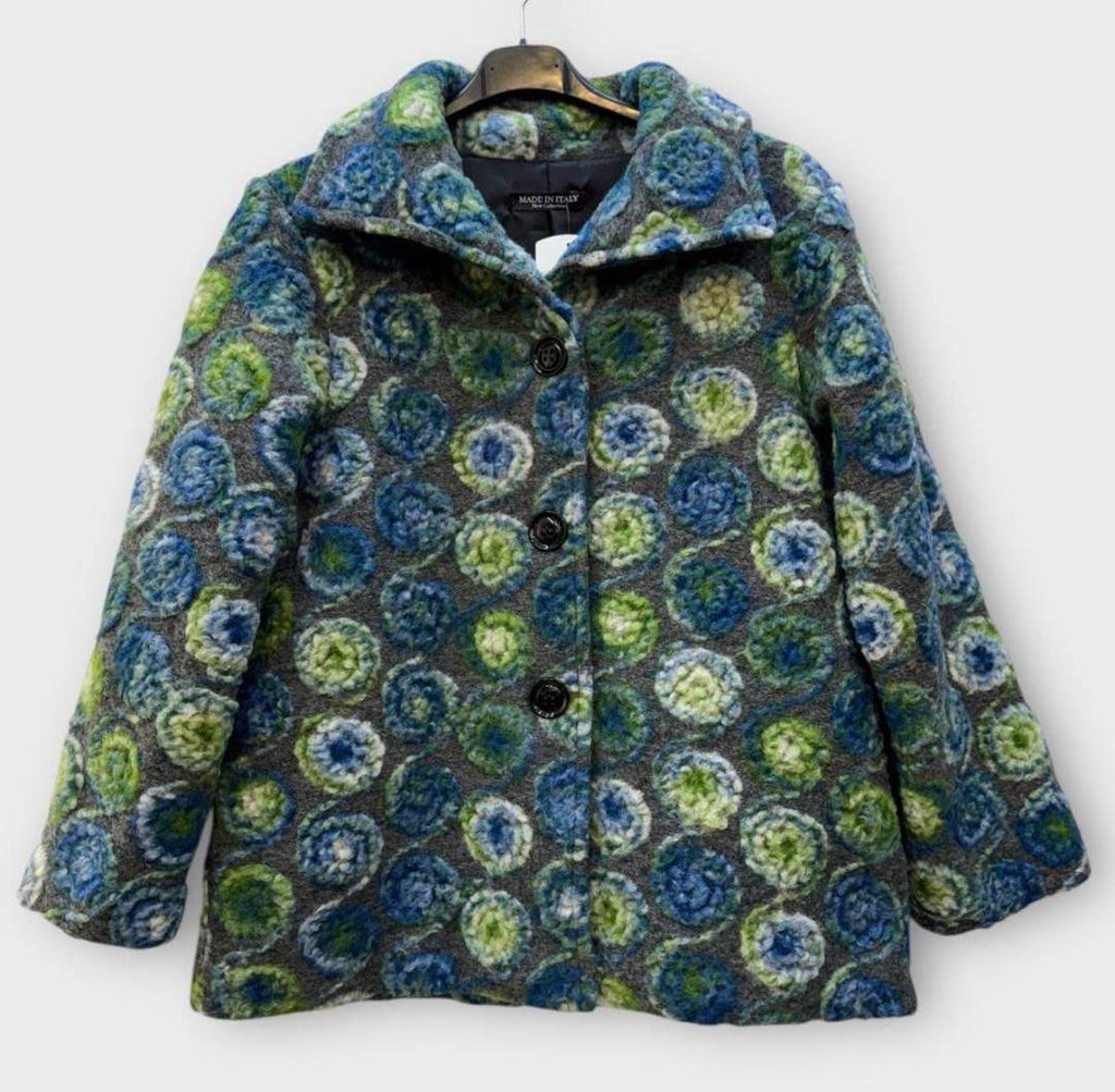 SB16 Celadon Green Circle Motif Short Coat