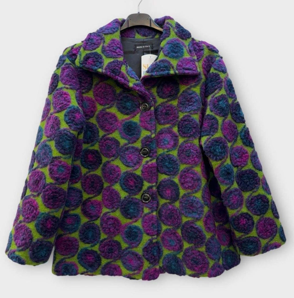 SB18 Apple Green Purple Circle Motif Short Coat