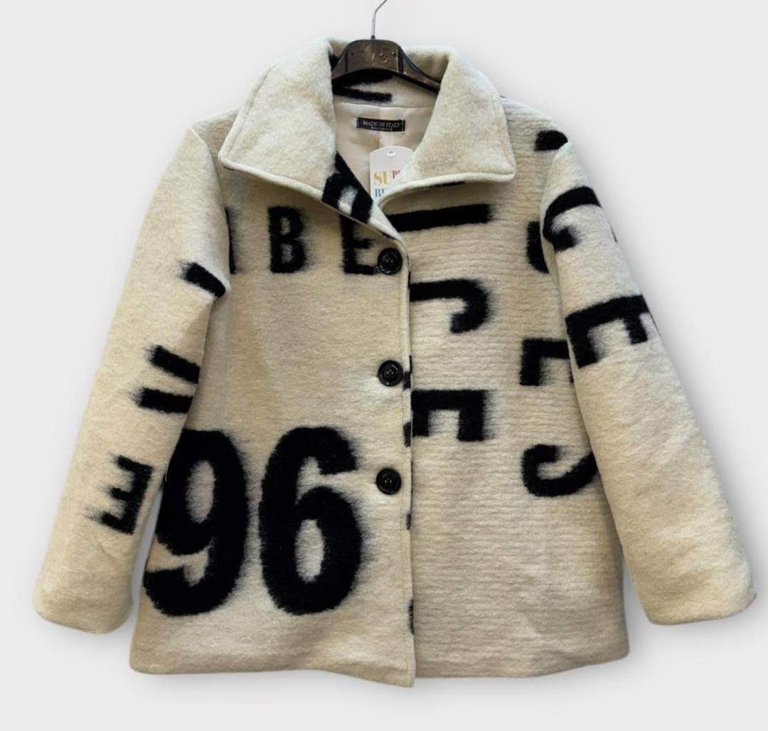 SB20 Ecru Letter Print Short Coat