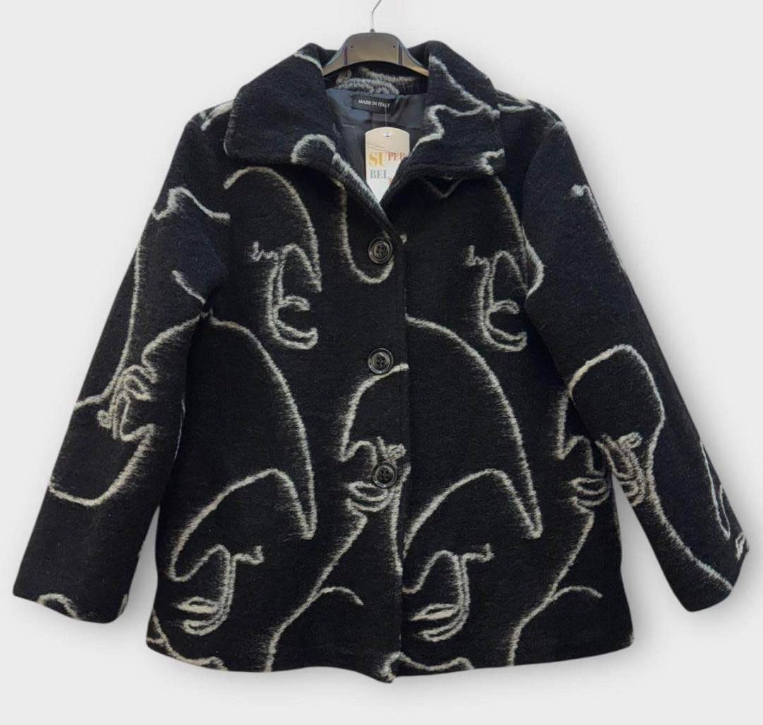 SB21 Black Beige Line Art Short Coat