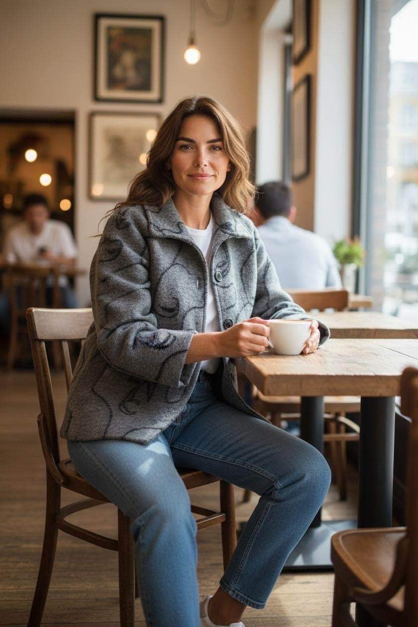 SB22 Grey Black Line Art Short Coat