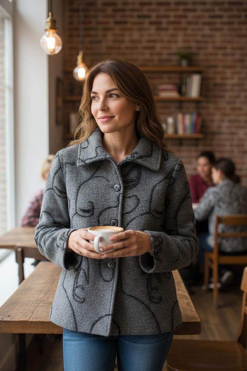 SB22 Grey Black Line Art Short Coat