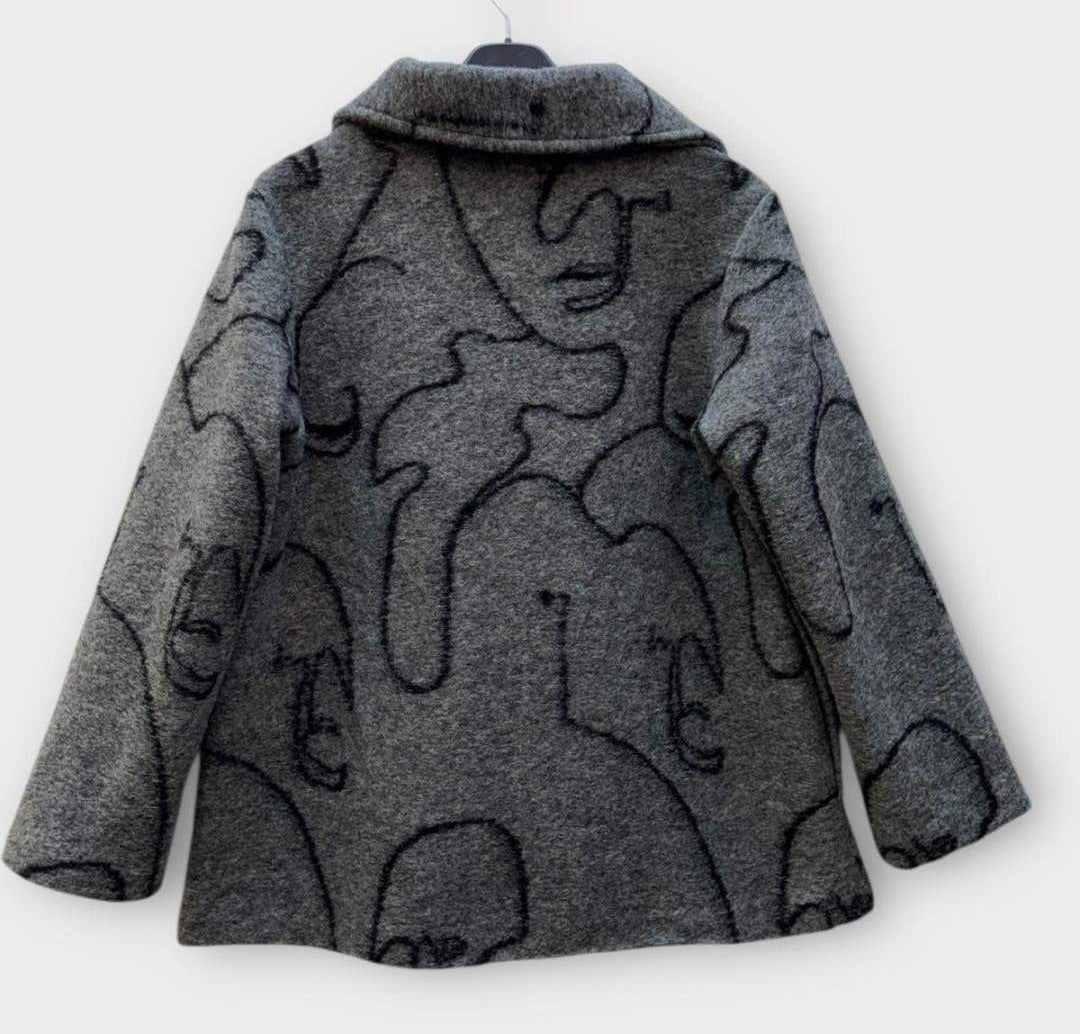 SB22 Grey Black Line Art Short Coat