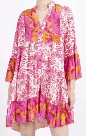 HL10F Italian One Size Pink Leopard Flowing Dress LOOWIE