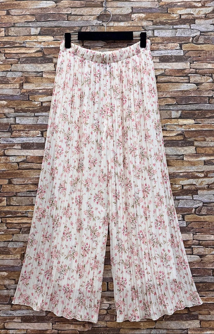 ESTRWLPDF Italian OS Printed Wide Leg Pants Pink Ditsy Floral