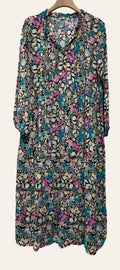 960 Teal One Size Floral Printed Long Dress LOOWIE