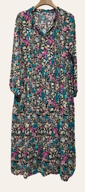 960 Teal One Size Floral Printed Long Dress LOOWIE