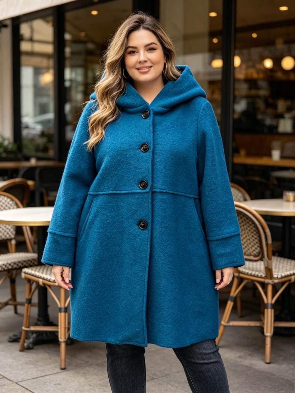 SB26 Teal Hooded Wool Coat