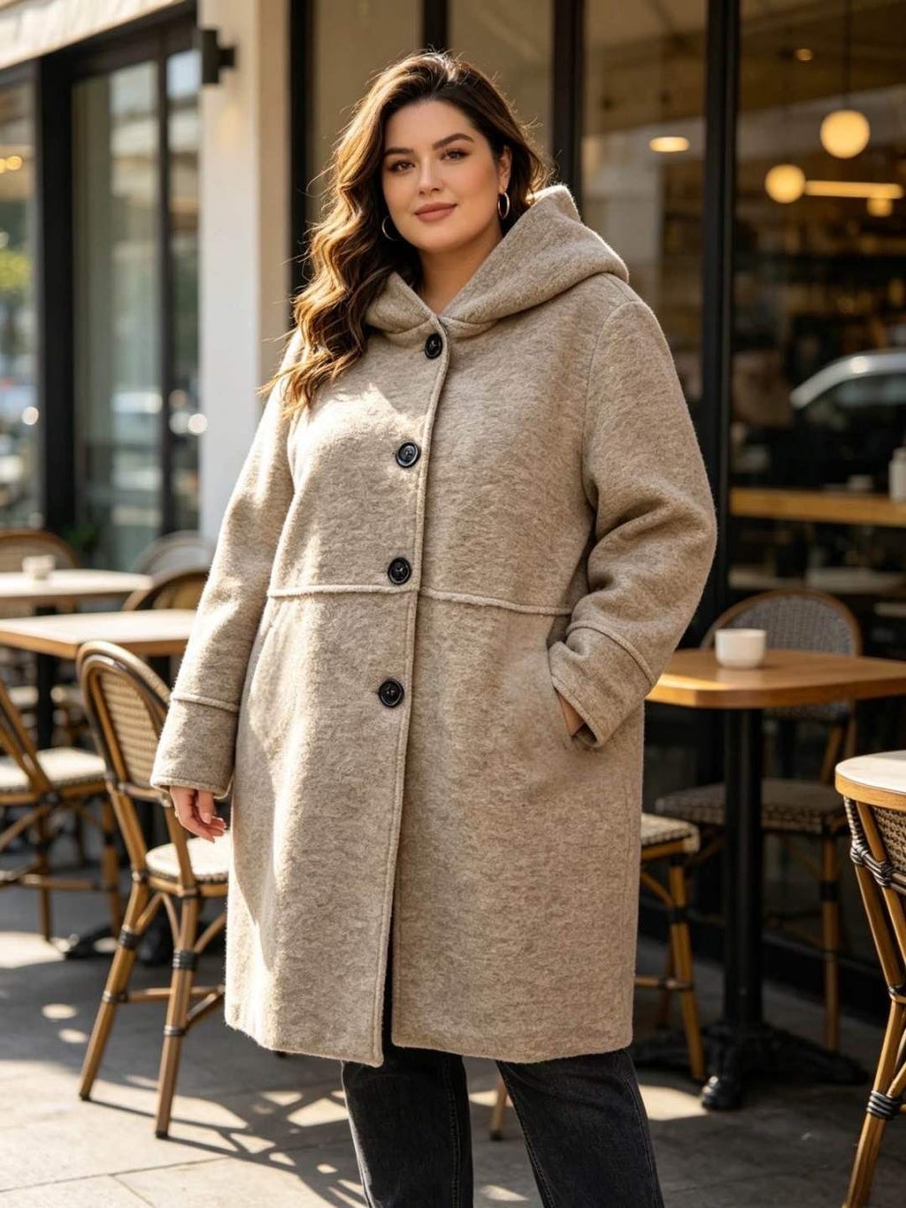 SB27 Beige Hooded Wool Coat