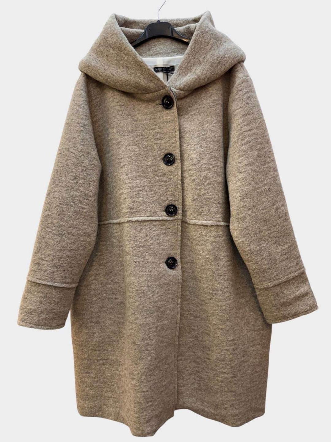 SB27 Beige Hooded Wool Coat