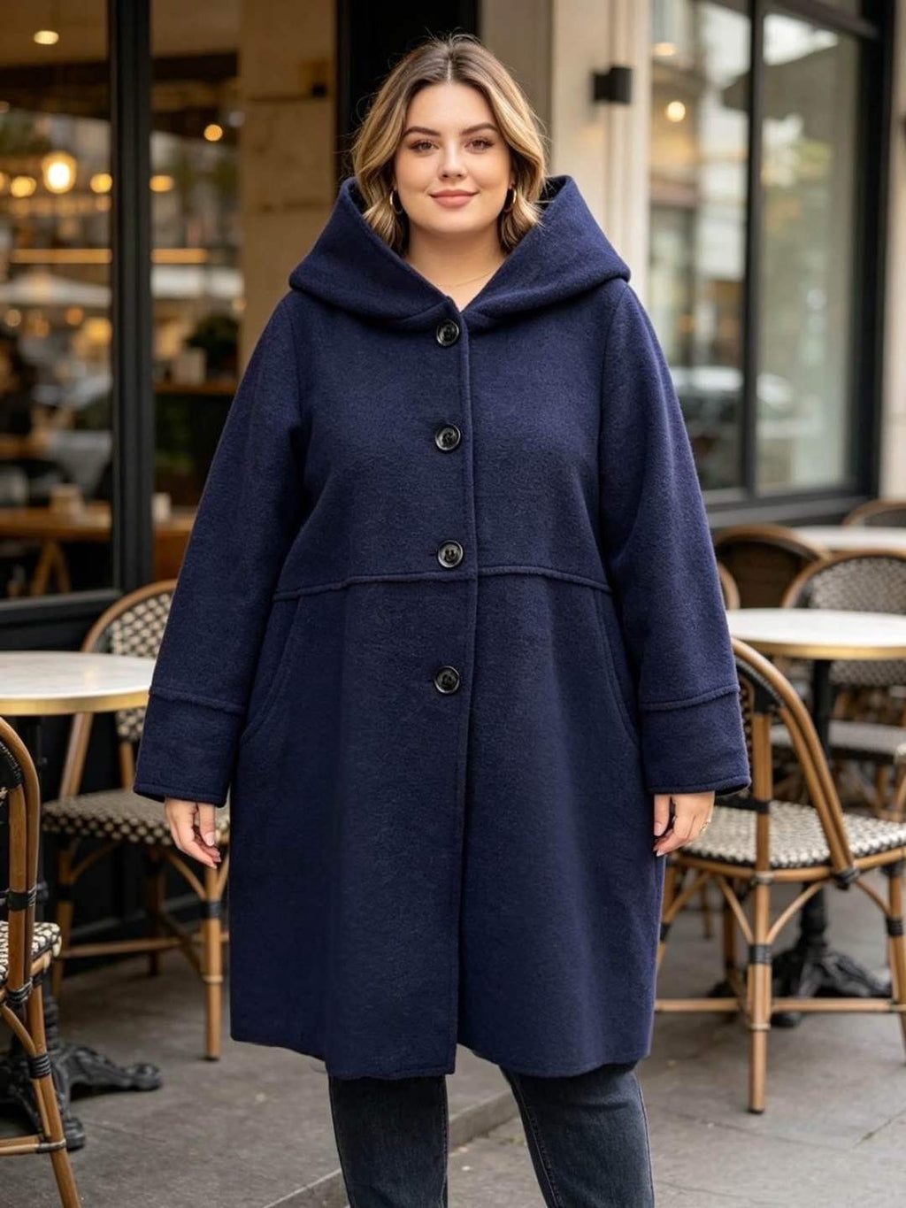 SB28 Navy Hooded Wool Coat