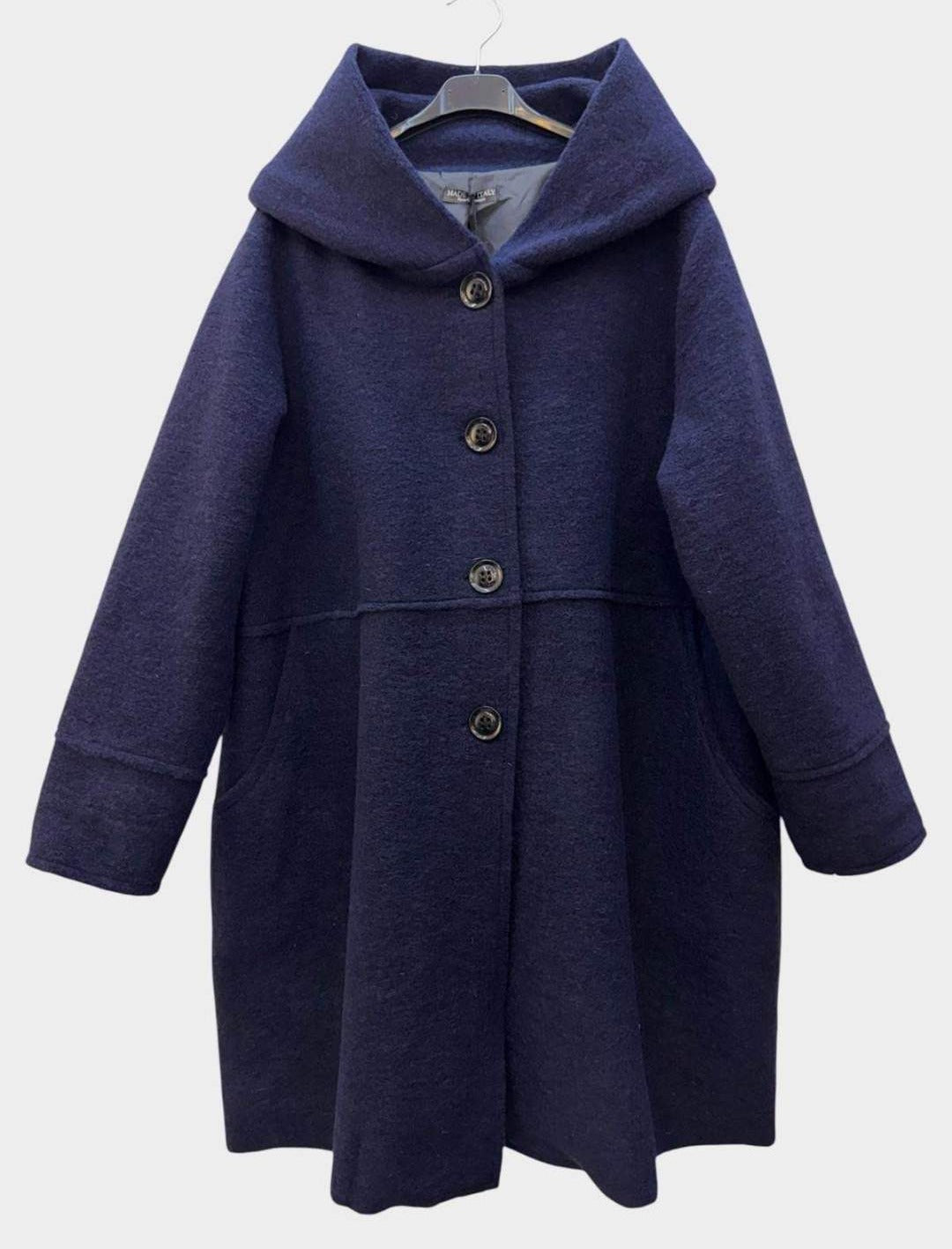 SB28 Navy Hooded Wool Coat