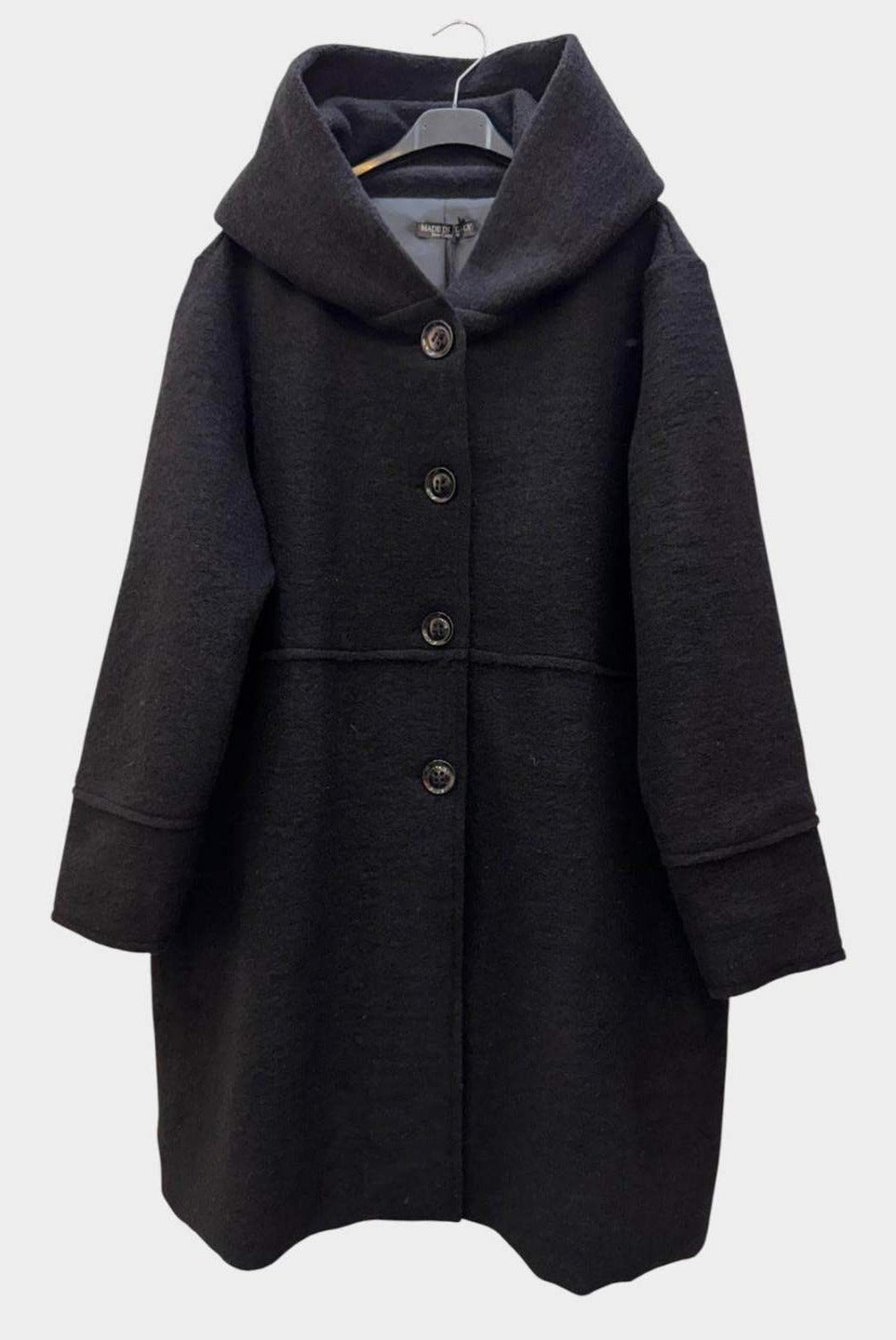 SB29 Black Hooded Wool Coat
