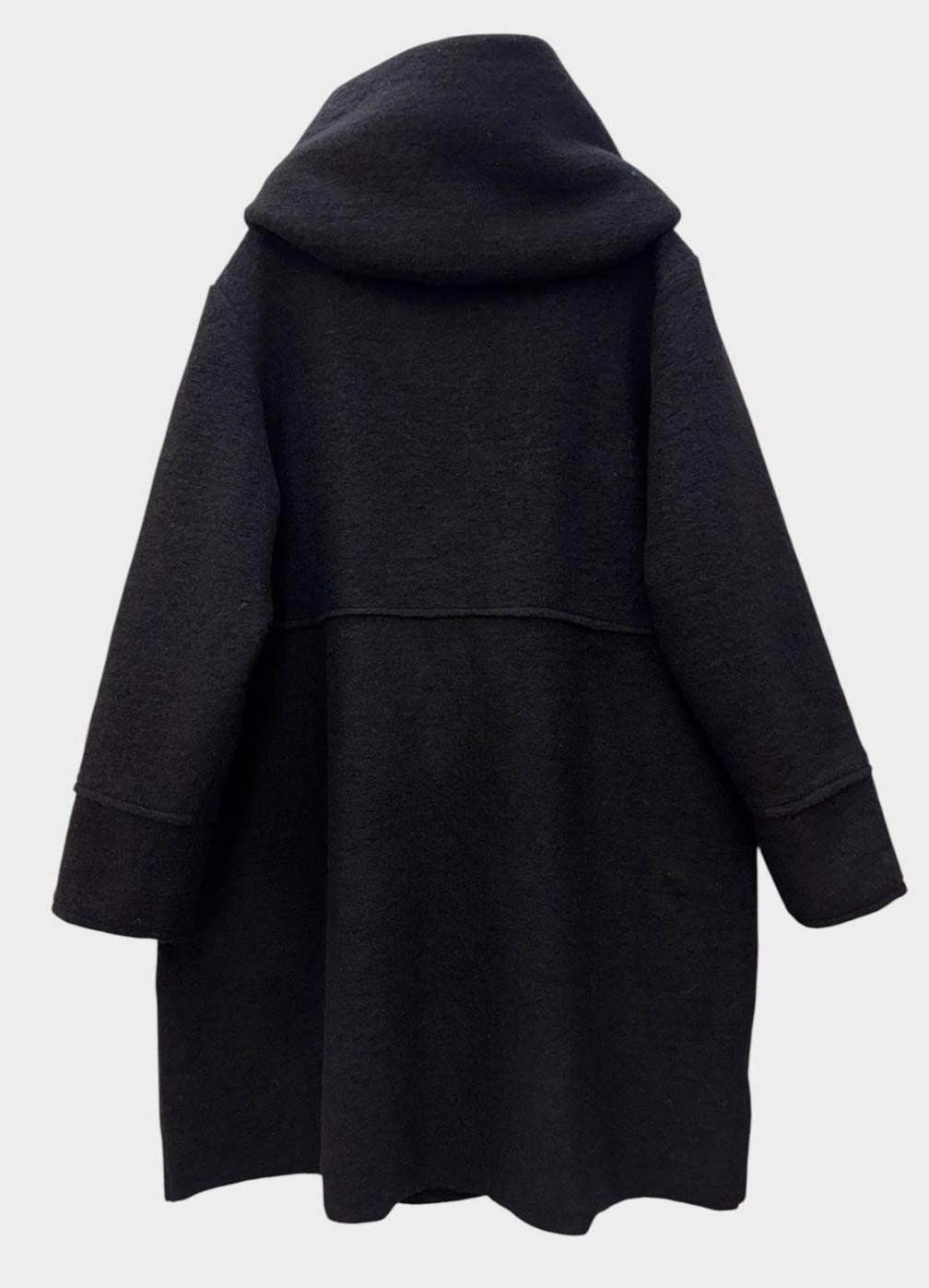SB29 Black Hooded Wool Coat