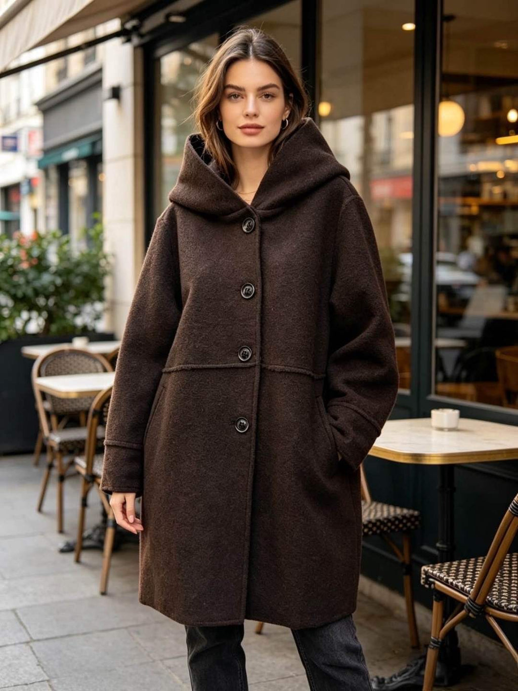 SB31 Brown Hooded Wool Coat