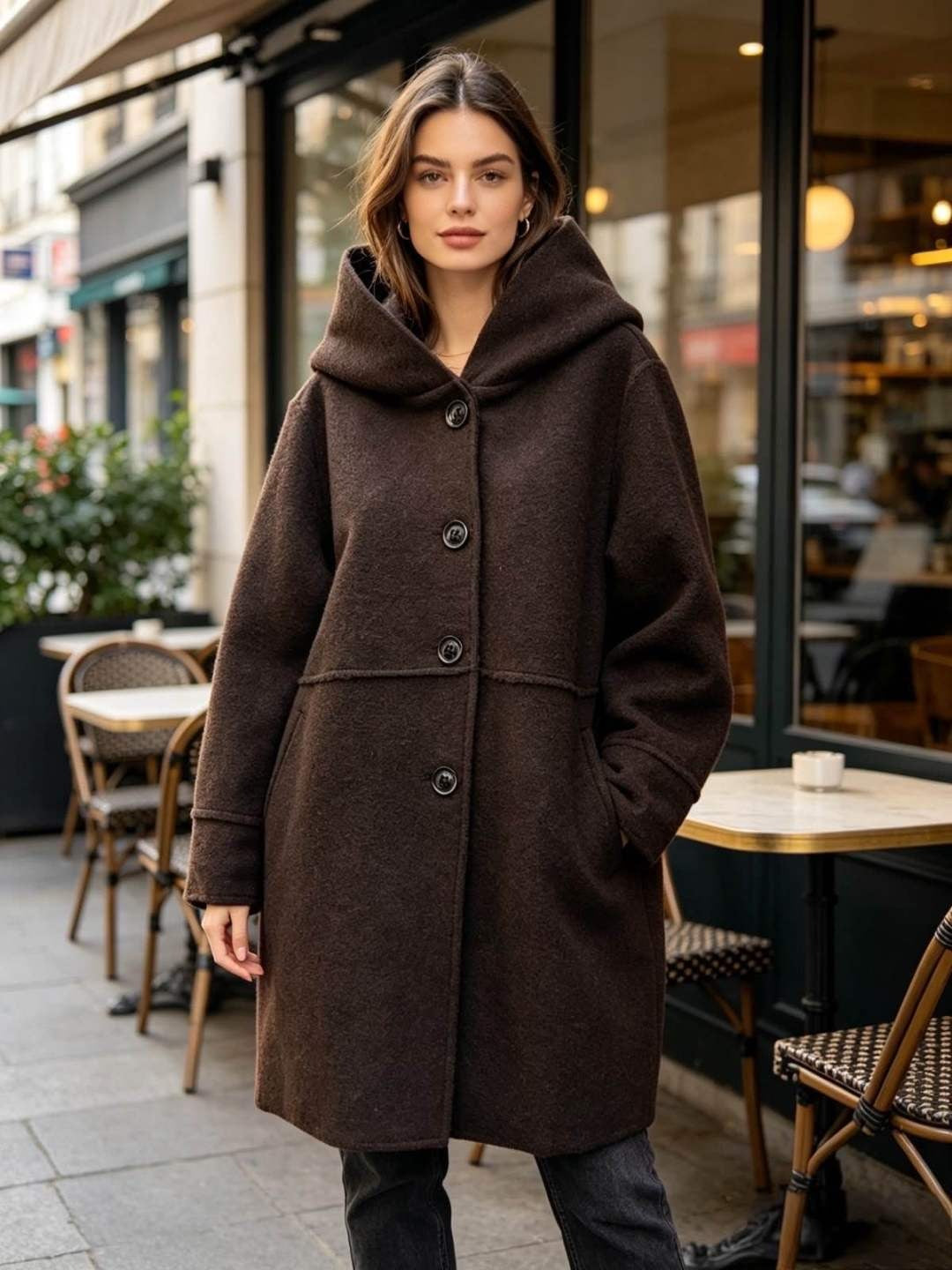 SB31 Brown Hooded Wool Coat