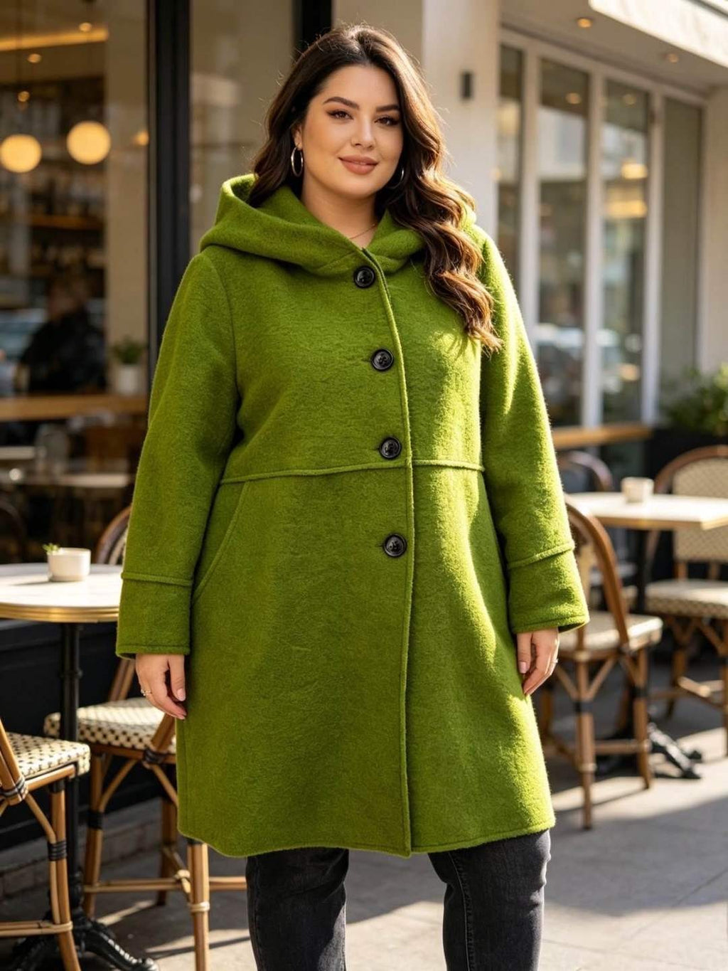 SB32 Apple Green Hooded Wool Coat