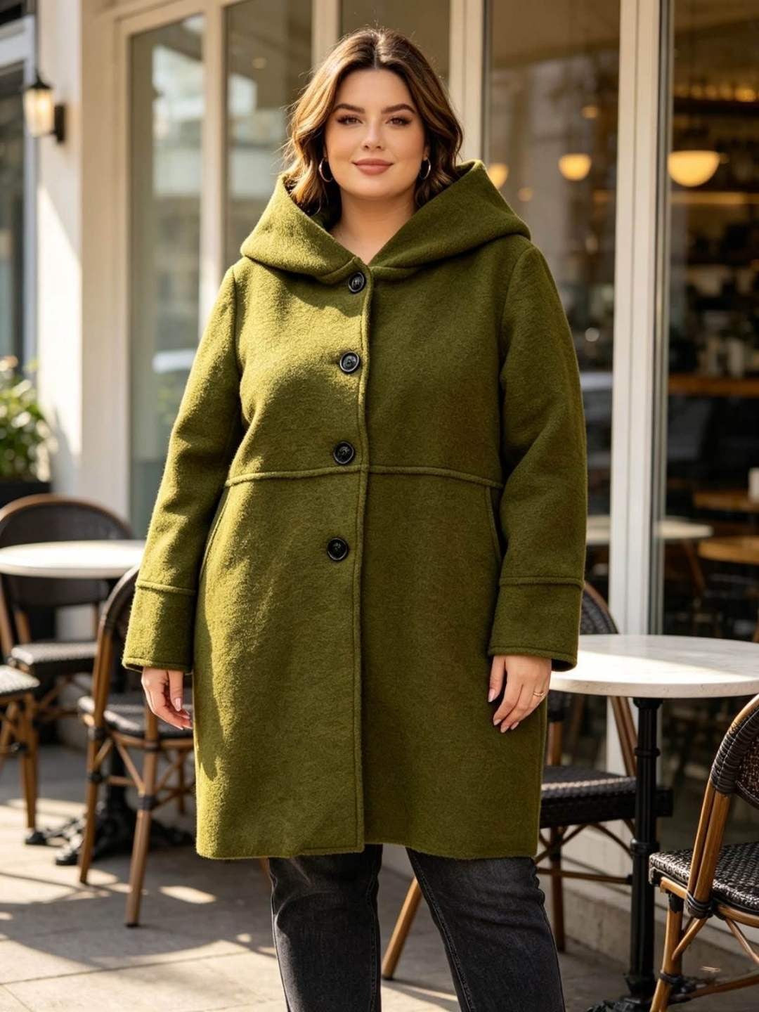 SB33 Olive Hooded Wool Coat