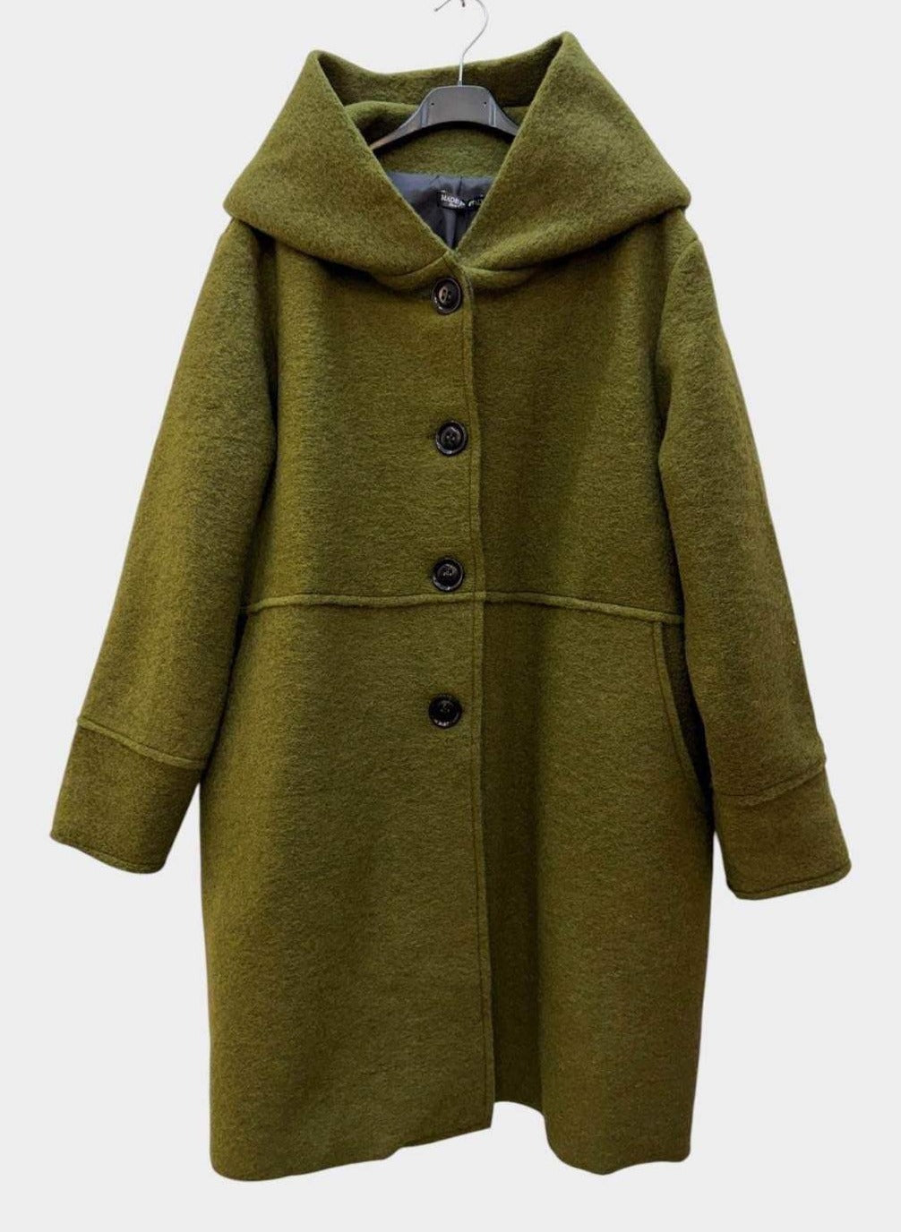 SB33 Olive Hooded Wool Coat