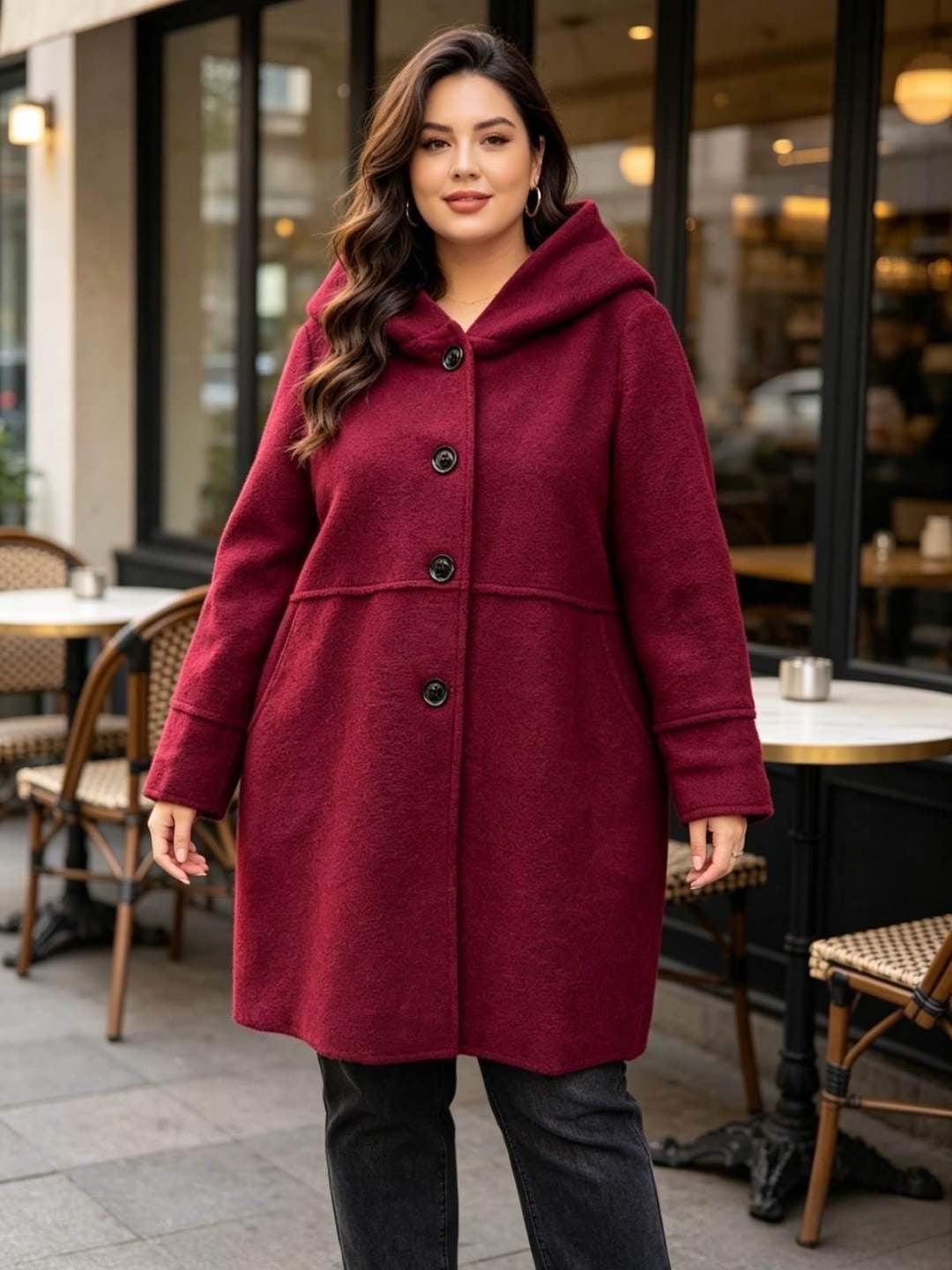 SB34 Burgundy Hooded Wool Coat