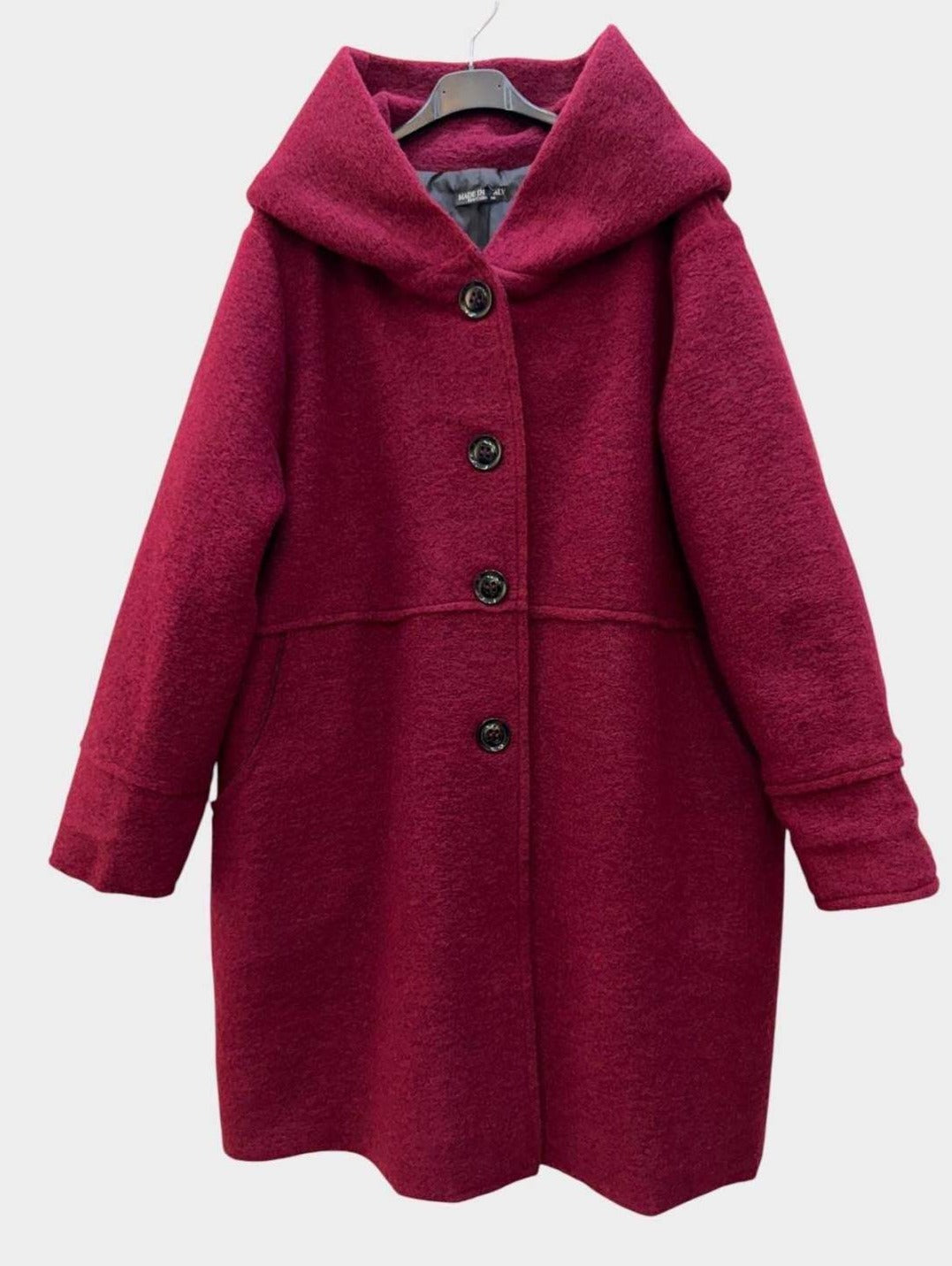 SB34 Burgundy Hooded Wool Coat