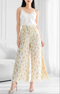 ESTRWLYF Italian OS Printed Wide Leg Pants Yellow Floral