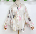 SV31 White Black Italian Floral Cotton Blouse Button Shirt
