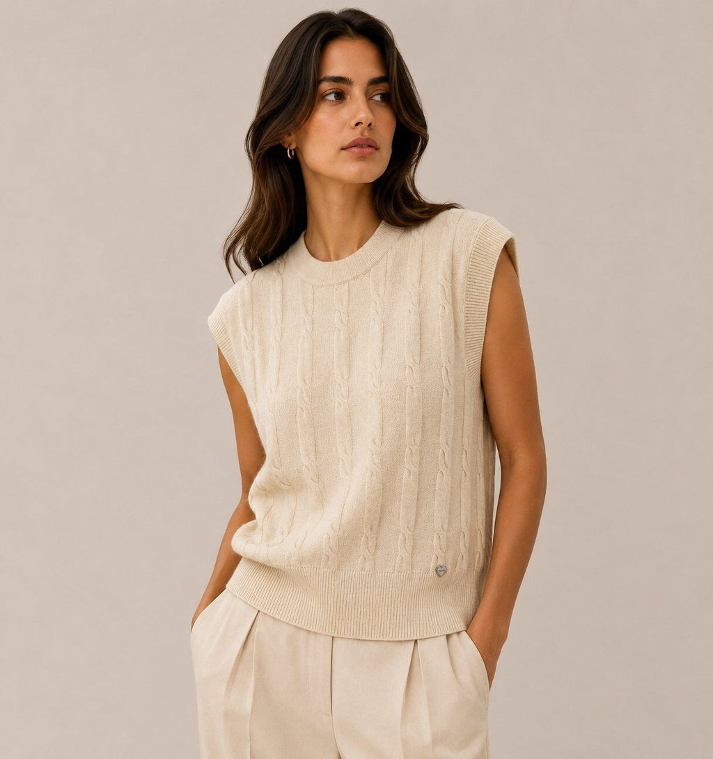 LUCKV5 Ecru Cable Knit Vest