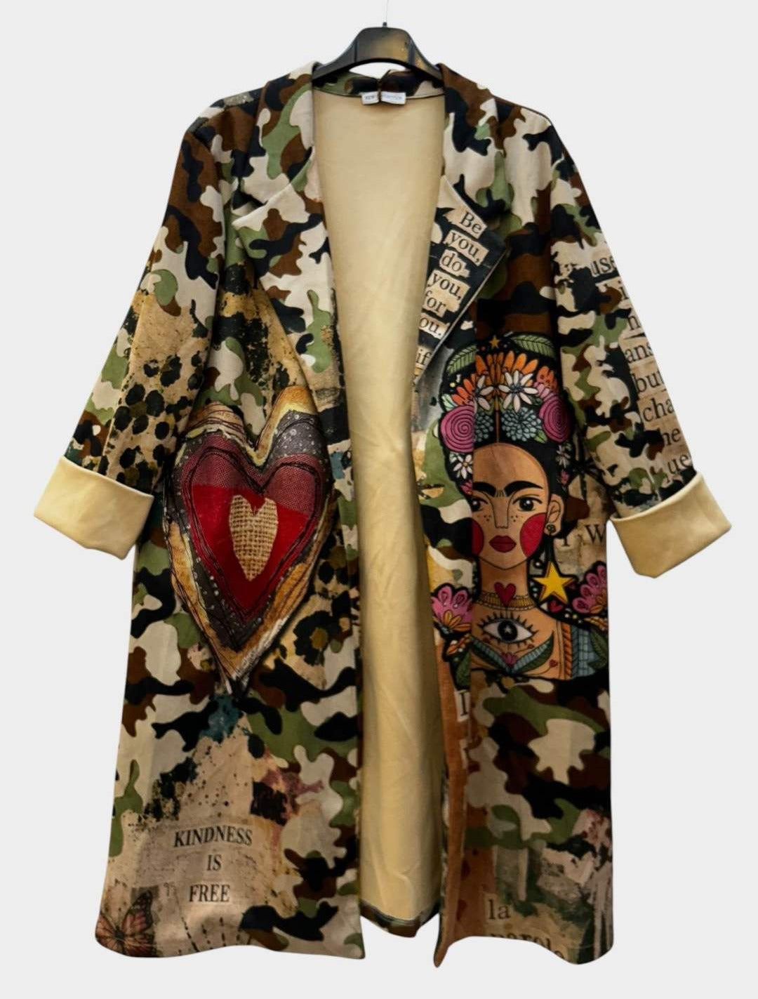 SB8 Khaki Heart Print Duster Coat