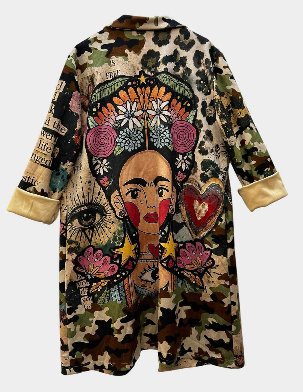 SB8 Khaki Heart Print Duster Coat