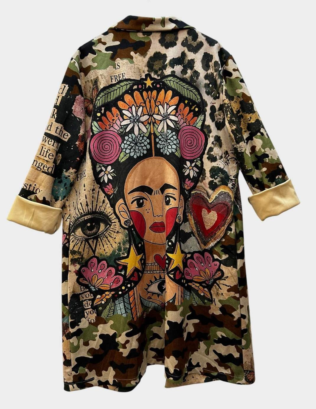 SB8 Khaki Heart Print Duster Coat